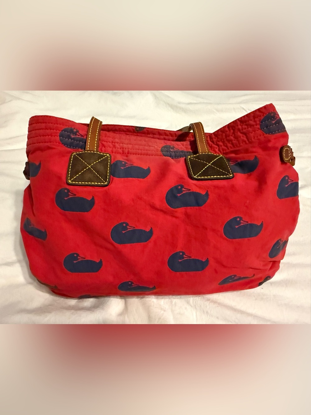 Dooney & Bourke Red and Navy Duck Tote - Picture 4 of 16